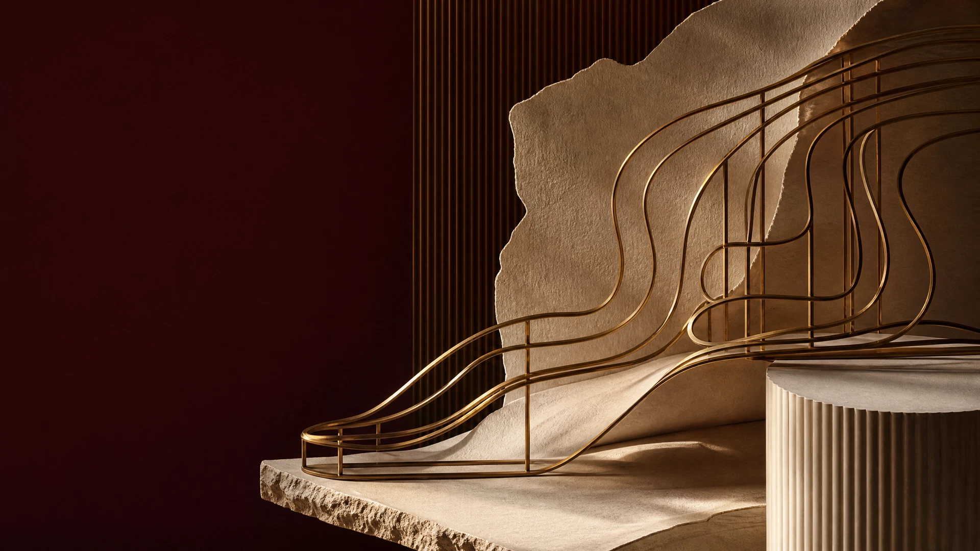 Abstract bronze contour sculpture on parchment